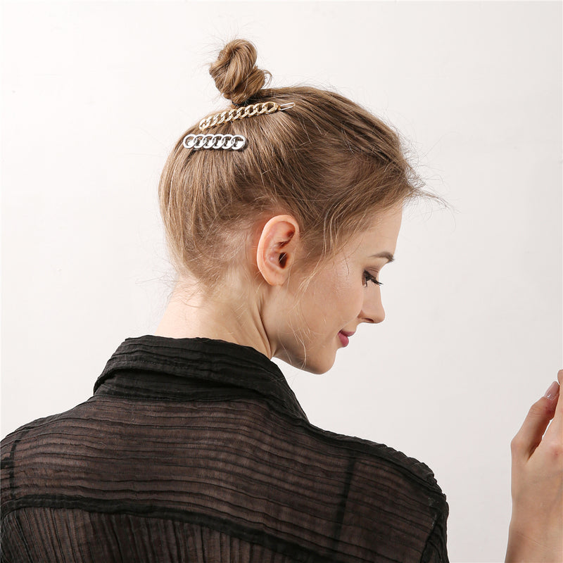 Gold and Silver Metal Chain Bobby Hair Pins 4-Pc Set