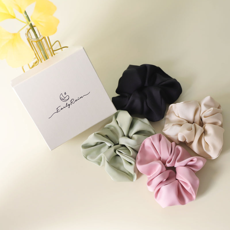 Luxurious Silk Scrunchies 4-Pc Set
