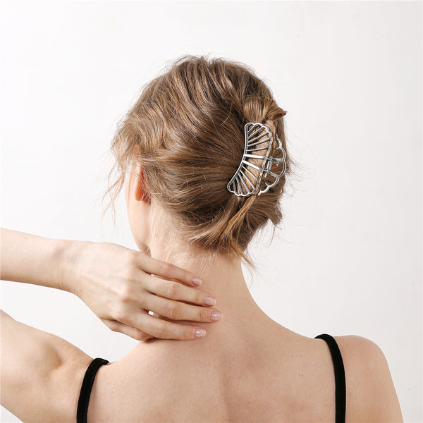 Gold and Silver Large Fan-shaped Metal Hair Claw Clips 2-Pc Set