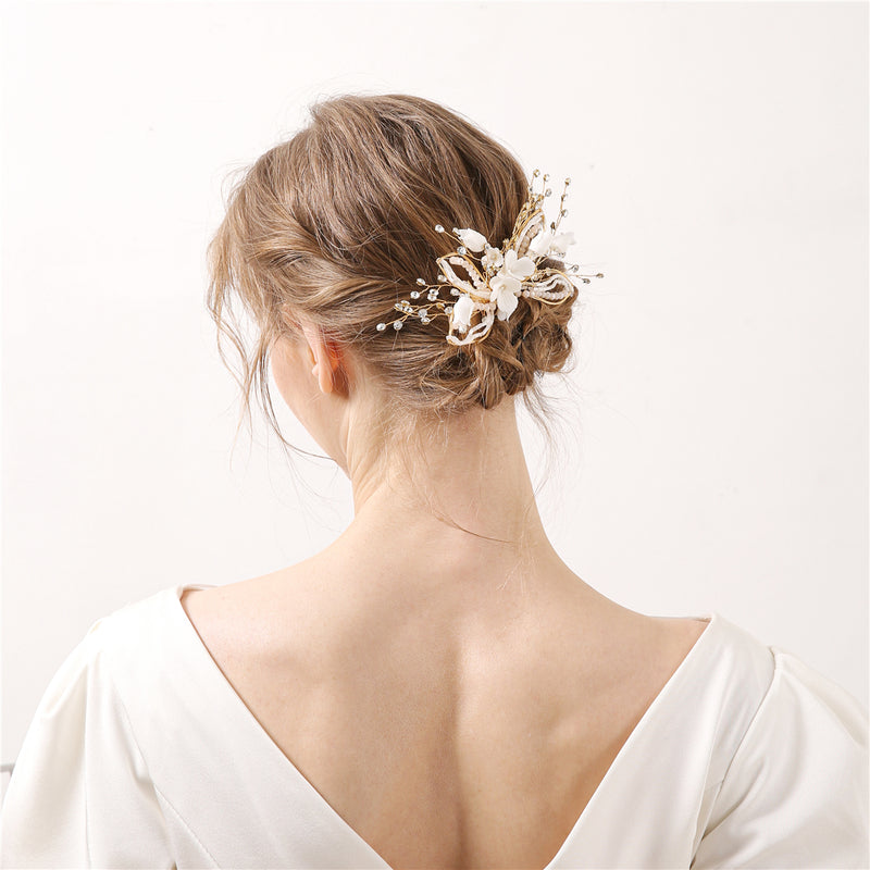Rose Gold Flower Wedding Hair Comb Barrette