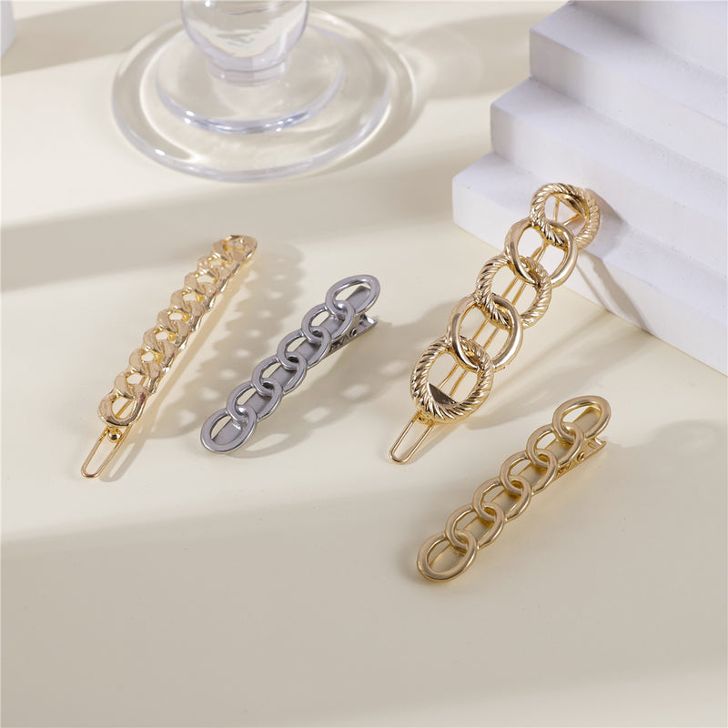 Gold and Silver Metal Chain Bobby Hair Pins 4-Pc Set